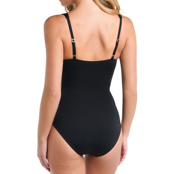 La Blanca Island Goddess Twist Keyhole Shirred One Piece - Picture 2 of 3